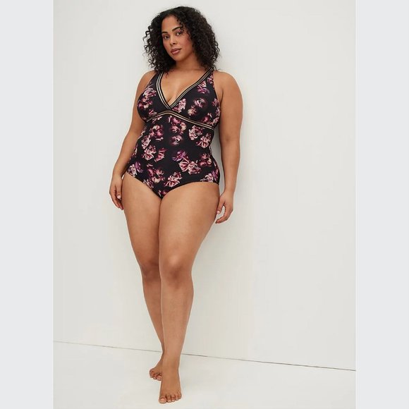 Torrid One Piece Triangle Swimsuit - Mesh Rose Print Size 3 - Picture 5 of 5
